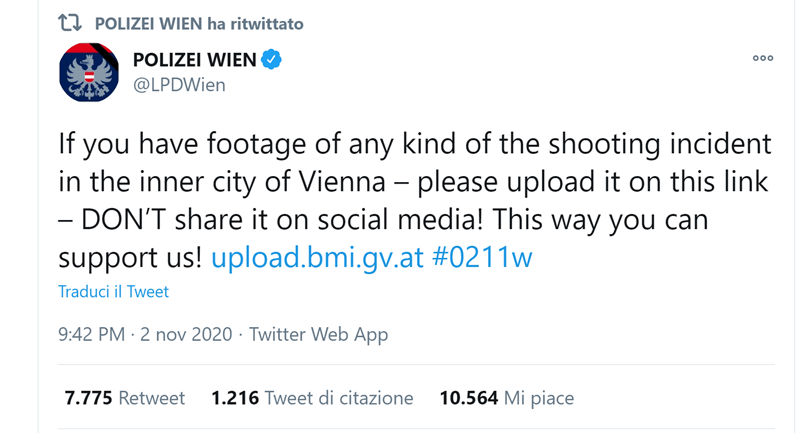 Tweet della Polizia di Vienna