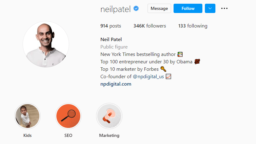 account di marketing da seguire su instagra, pagina di Neil Patel